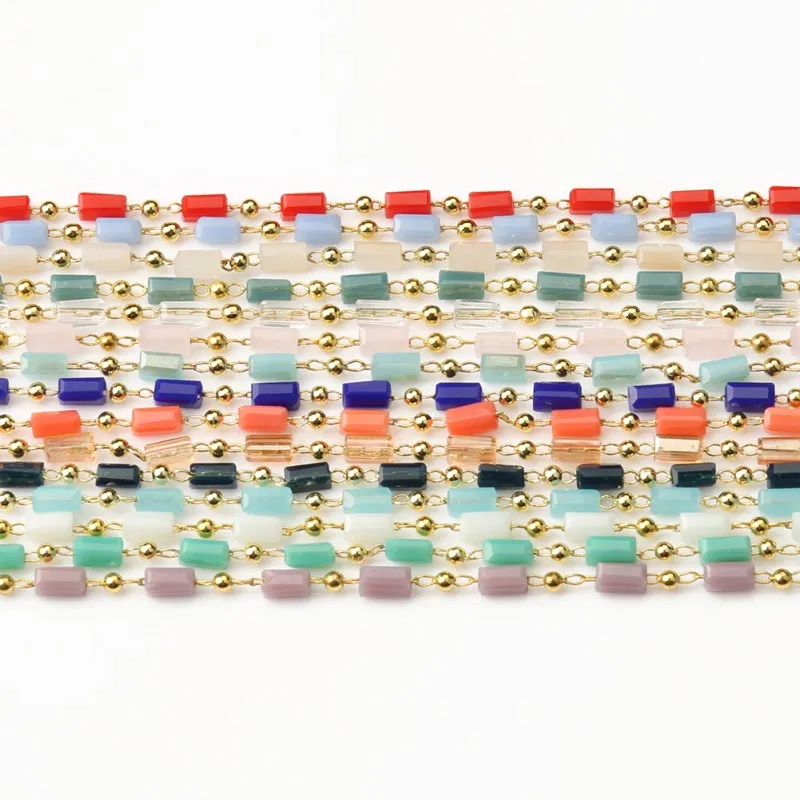 1 Meter Gold Plated Column Stone Chain Crystal Beads Copper Chains for Jewelry Making DIY Necklace Bracelet Anklet Accessories