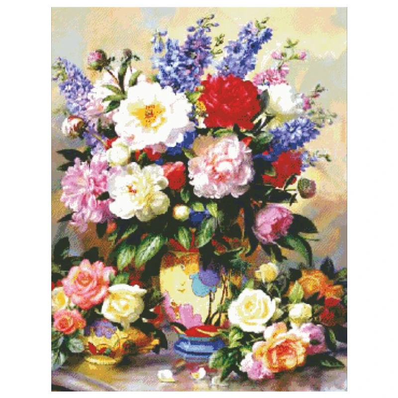 

Colorful blooms cross stitch package big bloom 18ct 14ct 11ct cloth cotton thread embroidery DIY handmade needlework