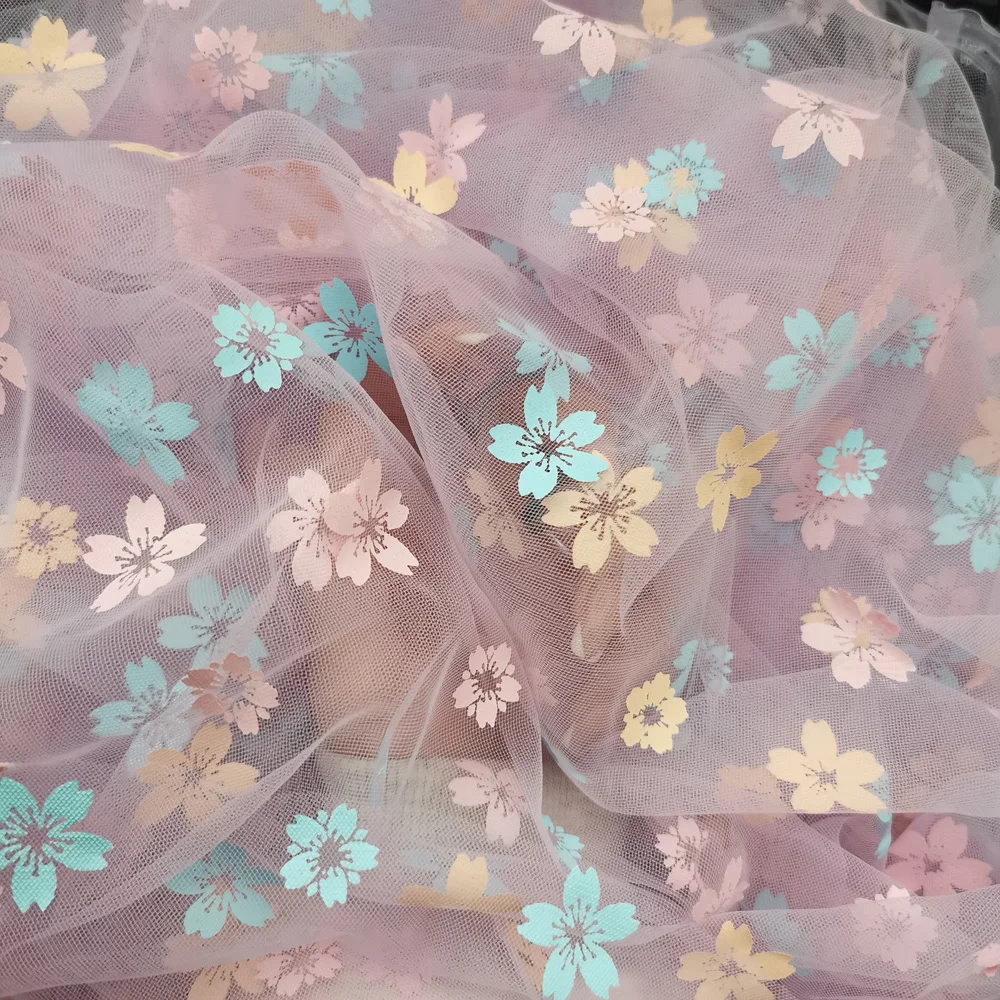 150x100cm Cherry Blossom Tulle Fabric Illusory Patern Mesh For DIY Baby Girl Skirt Headband Handmade Sewing Birthday Party Decor