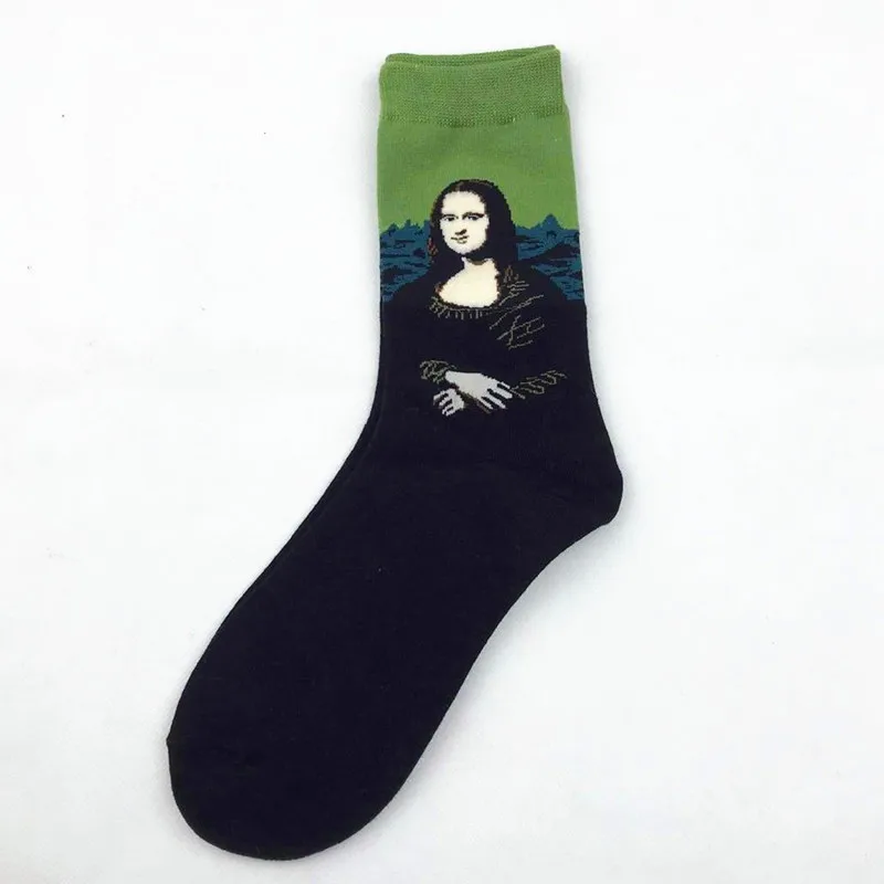 1 pair of popular men\'s and women\'s round neck socks fashion creative leisure funny Harajuku art abstract oil painting socks