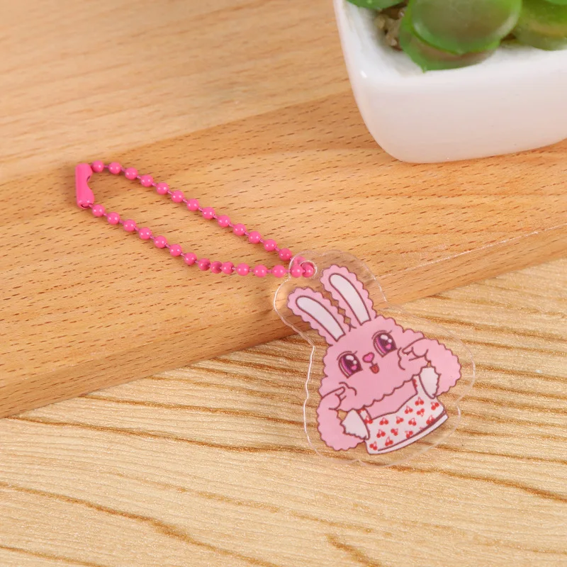 Korean Ins Cute Cartoon Bear Rabbit Key Chain Acrylic Double Sided Backpack Decorative Small Pendant Accessories Key Management