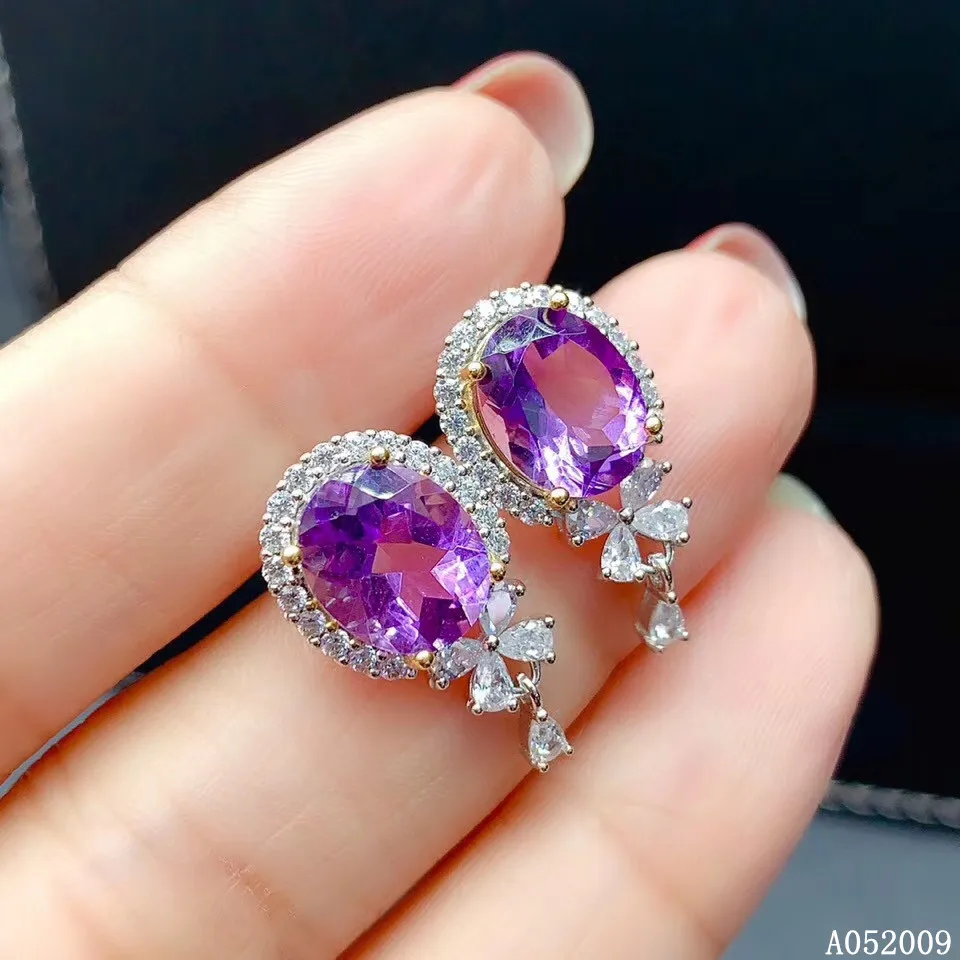 

KJJEAXCMY 925 sterling silver inlaid natural amethyst earrings new classic ladies ear stud support test