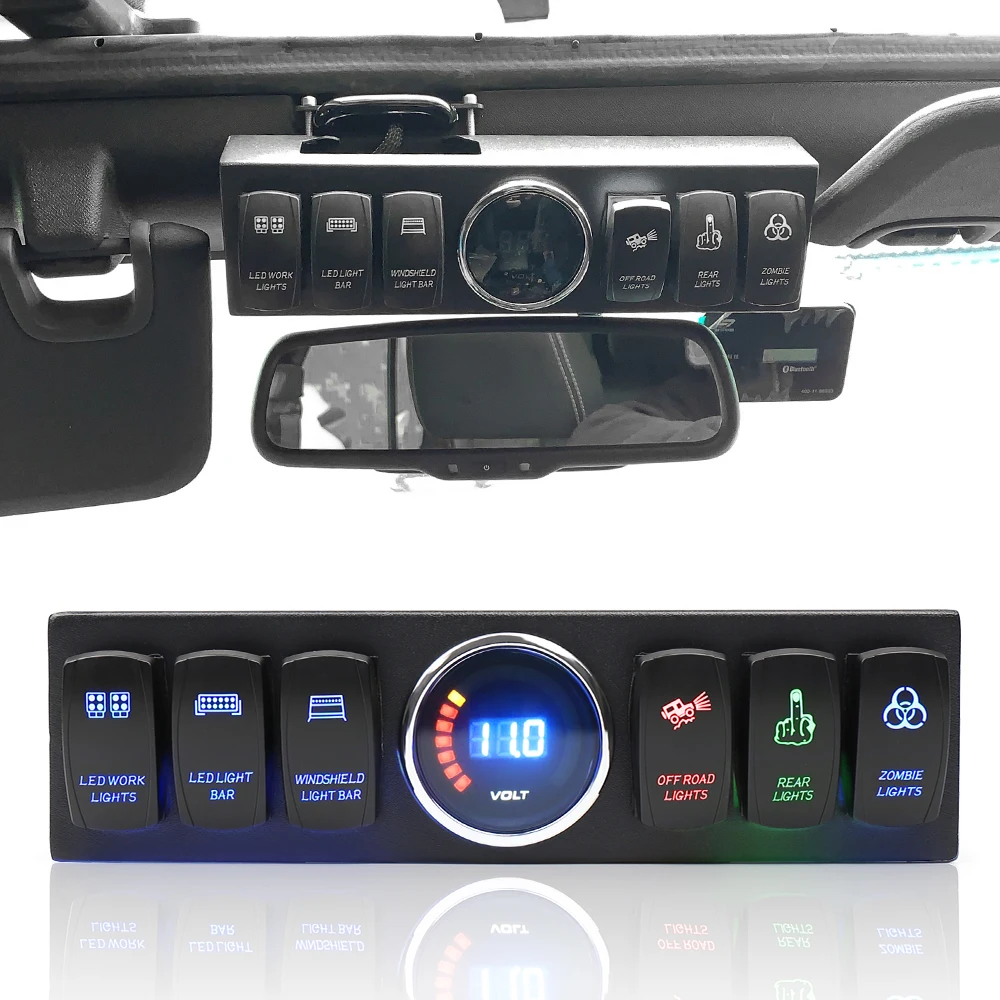 OVOVS Overhead 6 Rocker Switch Pod / Panel with Control and Source System Blue Back Light for Jeep-Wrangler JK JKU 2007-2018