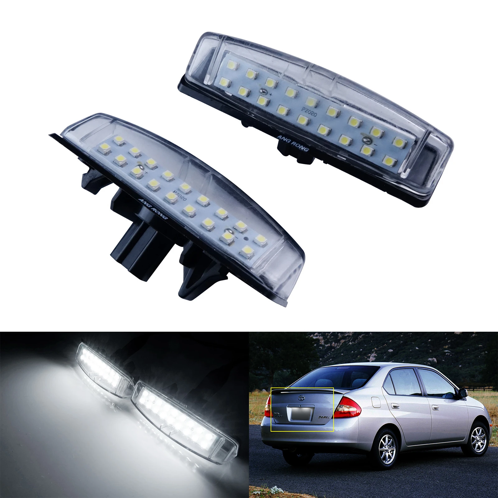 ANGRONG 2pcs LED License Plate Light Lamps For Toyota Prius Echo Lexus GS300 GS400 IS300