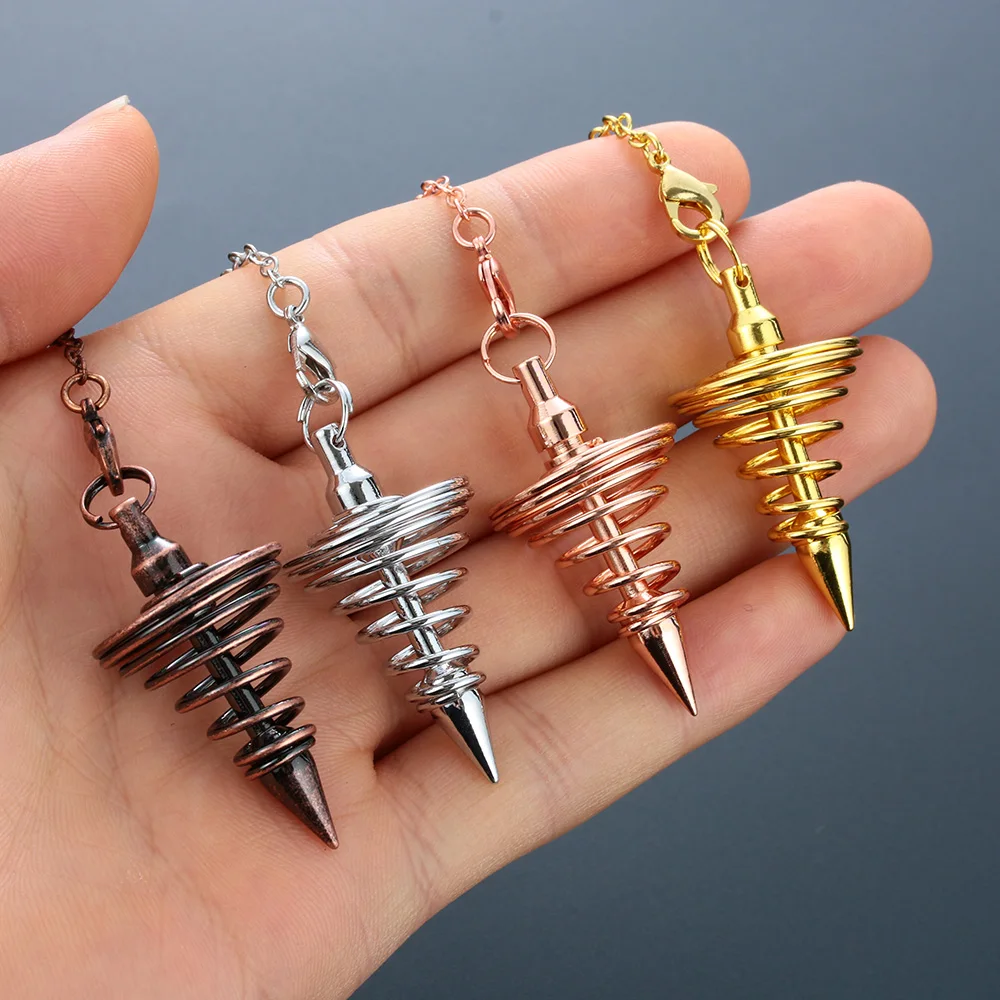 1Pcs Metal Pendulum Pendulo Radiestesia Pendulums for Dowsing Spiral Cone Antique Gold Silver Color Pyramid Pendule Reiki Amulet