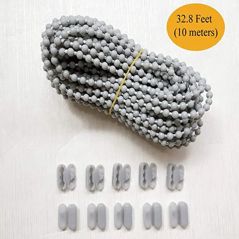 Cuerda de cadena con cuentas para persiana enrollable y sombra romana de 10M, cuerda de cuentas para cortina enrollable de plástico gris, cordón con cuentas para persiana enrollable