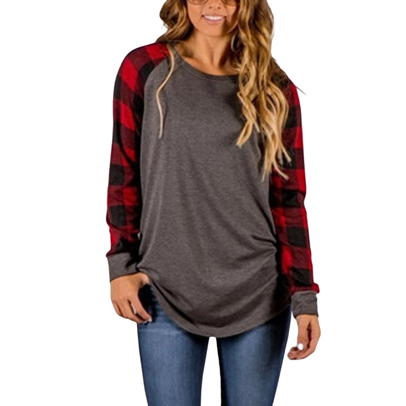 Autumn Winter Sweater Plaid Long Sleeve  Jumper Loose O-Neck Comfortable Pullover Ladies Tops