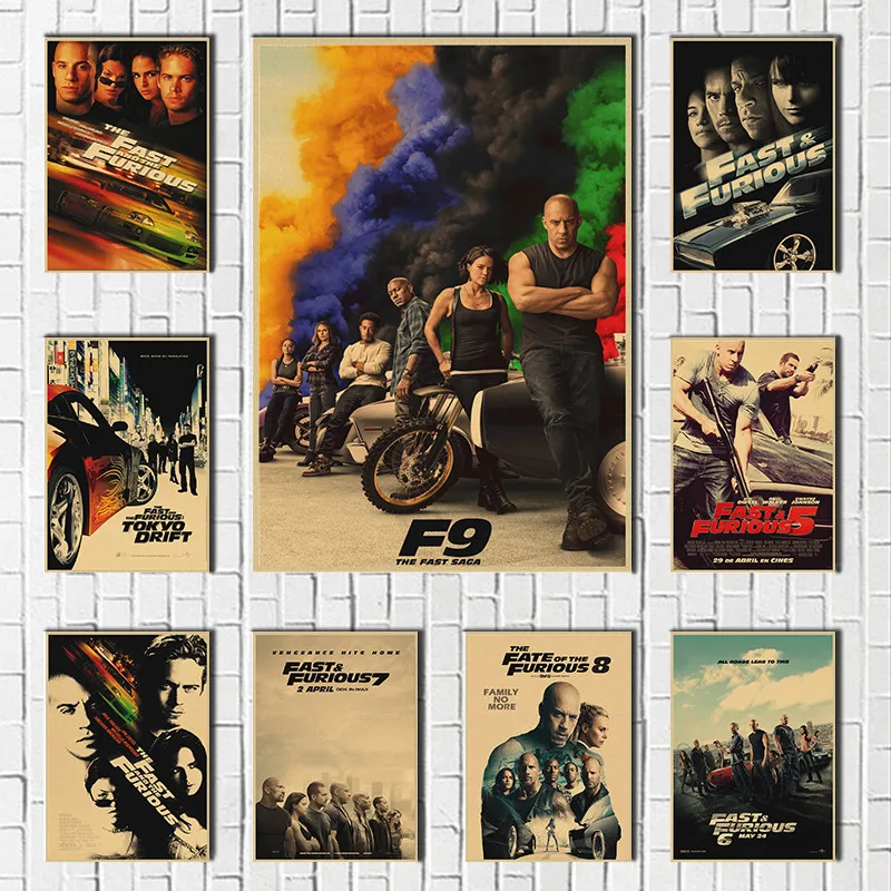 Fast Furious Classic Movie Series Kraft Paper Posters And Prints Pictures On The Wall Abstract Decorative Home Decor