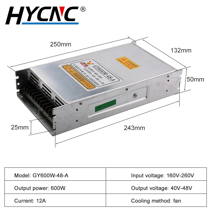 GY600W-48-A Power Switch 600W 12A CNC Laser Engraving Control Power Supply 40-48V Power Adapter Industrial Control Switch