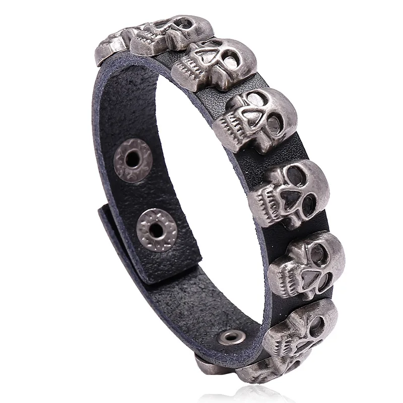 Gothic Skull Skeleton Head Bracelet Punk Rock Leather Belt Buckle Bracelets For Women Men Bangles