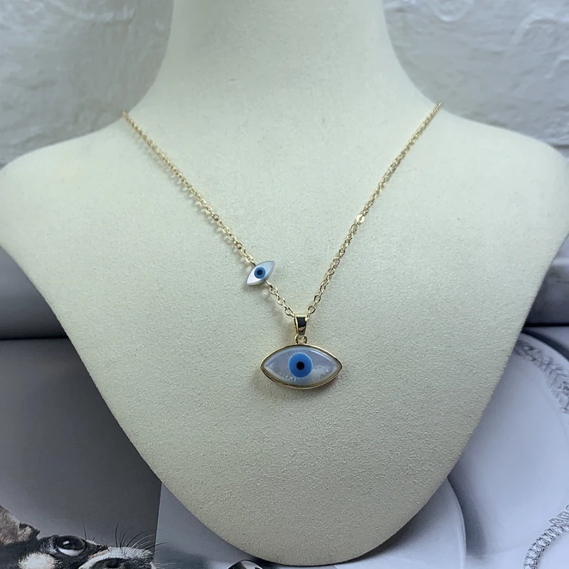 

Blue Marquise Devil Evil Eye Pendant Necklace Women Gold Plated Chain Natural MOP Pearl Shell Charm Choker For Girl Jewelry