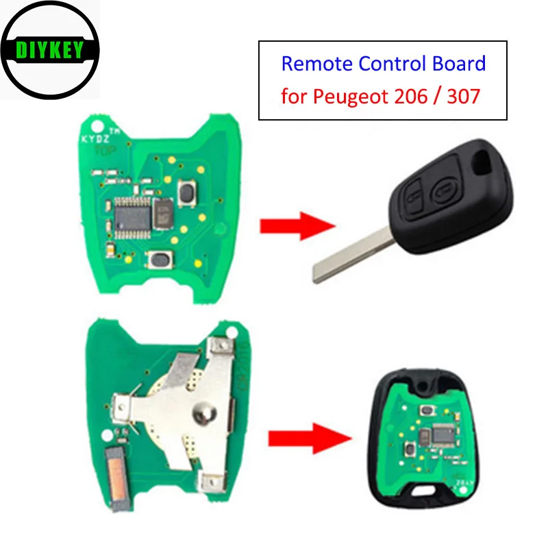 DIYKEY KYDZ Remote Control Board 2 Button 433MHz for Peugeot 206 /  307, with Battery