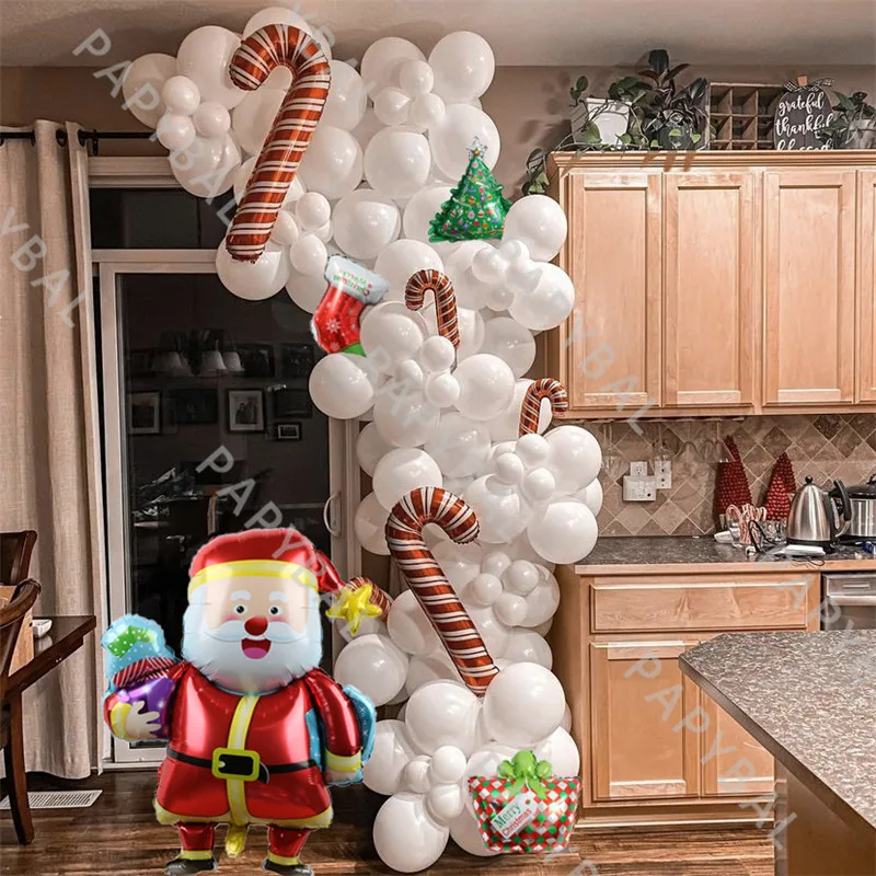 116Pcs Christmas Party Theme Balloons Set White Latex Balloon Santa Claus Foil Inflated Globos For Xmas New Year Party Decors