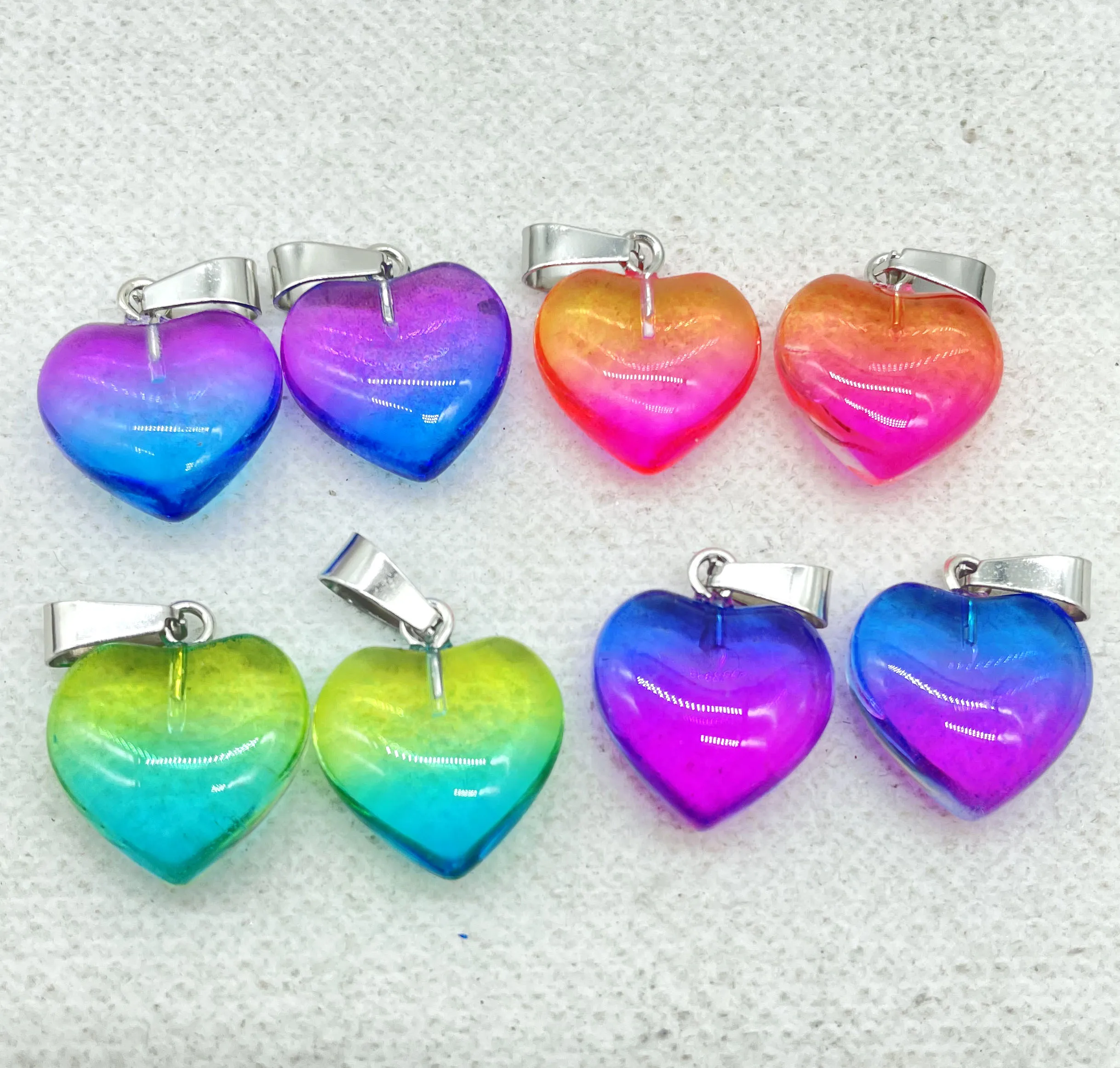 16mm Natural Gem stone Quartz Crystal opal Cat\'s eye Colorful charms heart pendants for diy jewelry making Necklace 12pcs