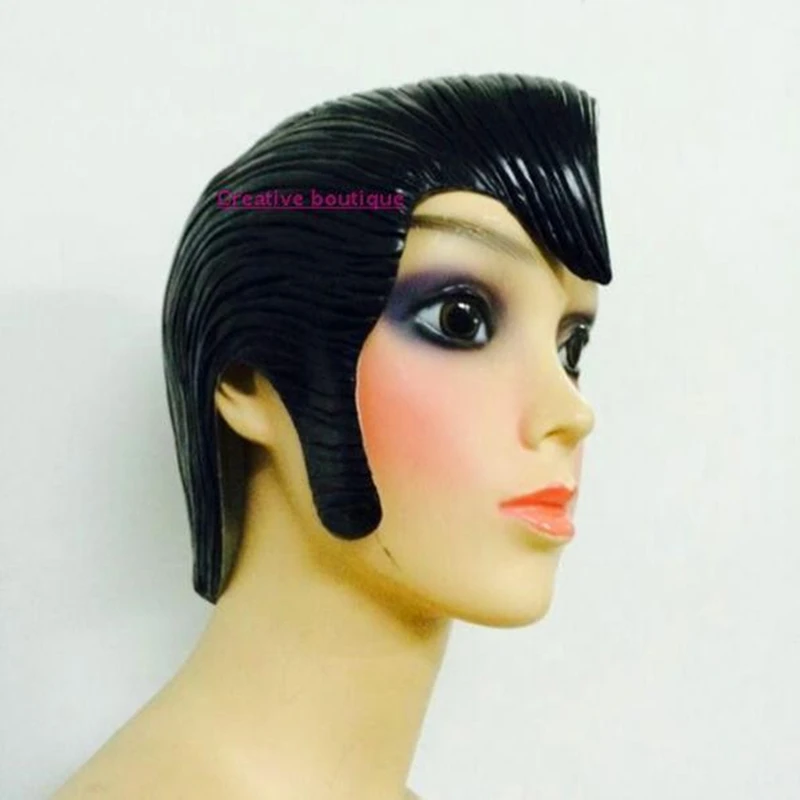 Orange/Yellow/Red/Blue/Black/Latex Wigs Pretty CD Rubber Wig Halloween Cosplay Costumes Carnival Hair Extensions Overhead Masks