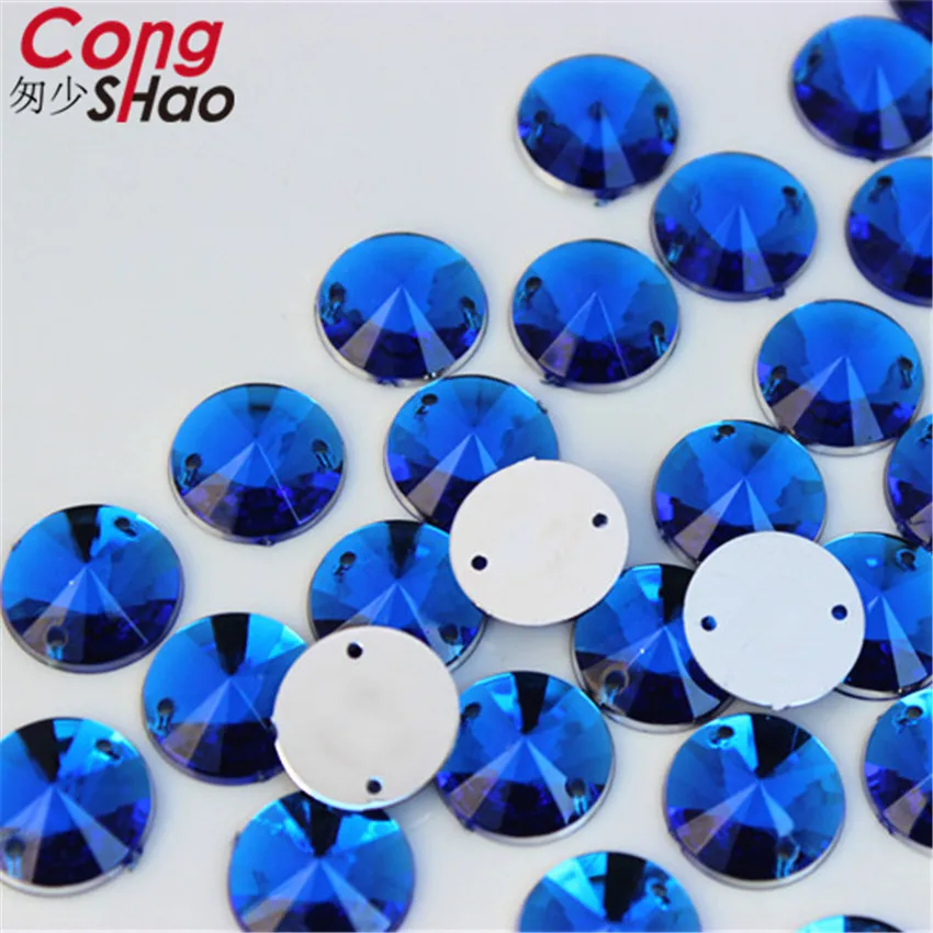 Cong Shao 100Pcs 12mm Round shape Crystals AB Rhinestone trim Flatback sewing 2 Hole Stones Acrylic For DIY Wedding Dress 8Y277