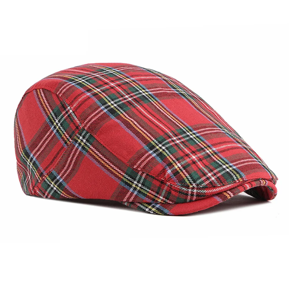 Fashion Fine Stripe Lattice Berets Hat Women Men Spring Summer Plaid Visors Red Green Blue Duckbill Herringbone Flat Cap Unisex