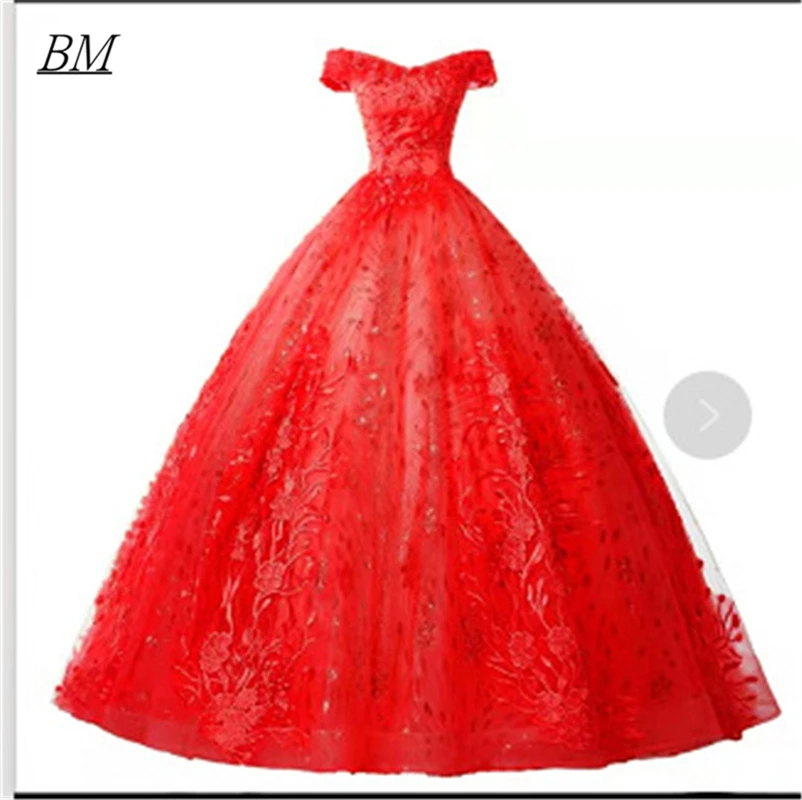 BM suknia balowa czerwone koronkowe suknie Quinceanera Sweetheart cekiny słodkie 16 urodzinowe paradne Party Vestidos De 15 Anos BM818