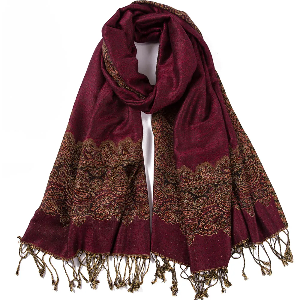 Paisley Pashmina Silk Cotton Blended Luxury Scarf Shawl Cap Stole Jacquard Head Scarves Tassel Long Large Thin Fashion Classic