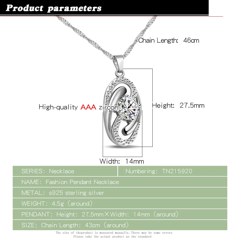 Lady Necklace Contracted personality Oval Pendant Necklace for Women Water Wave Chain 925 Sterling Silver Jewelry Choker