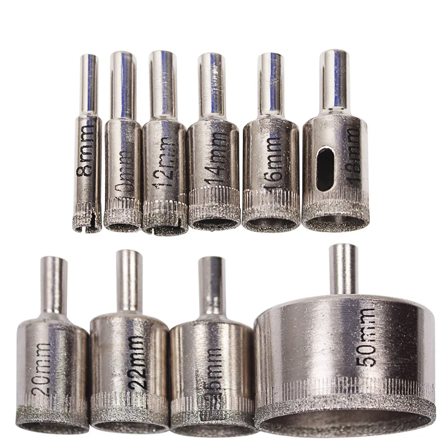 New 10pcs Diamond Tool Drill Bit Hole Saw Set For Glass Ceramic Marble 8-50mm Pro High Quality Diamond Drills Tool Sets