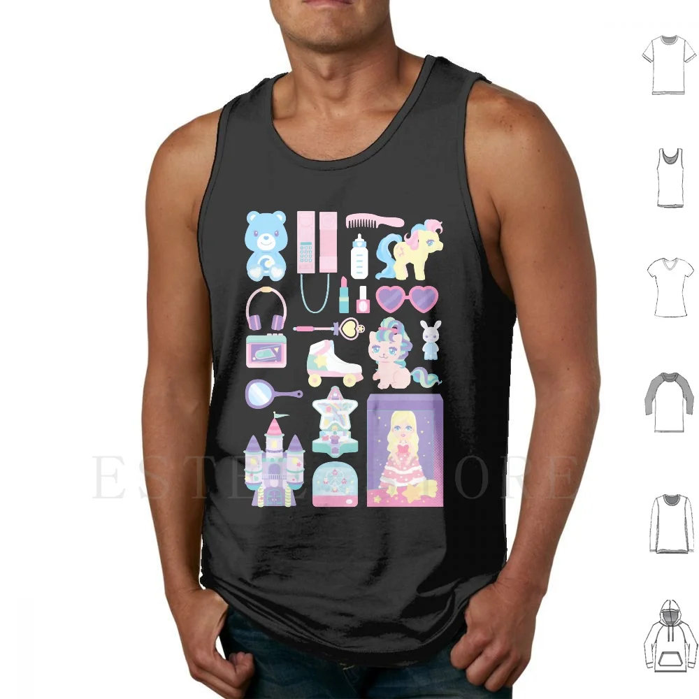 Retro Toys Tank Tops Vest Sleeveless Toys 80s 90s Vintage Cute Kawaii Pastel Pattern Teddy Bear Doll Eighties Nineties
