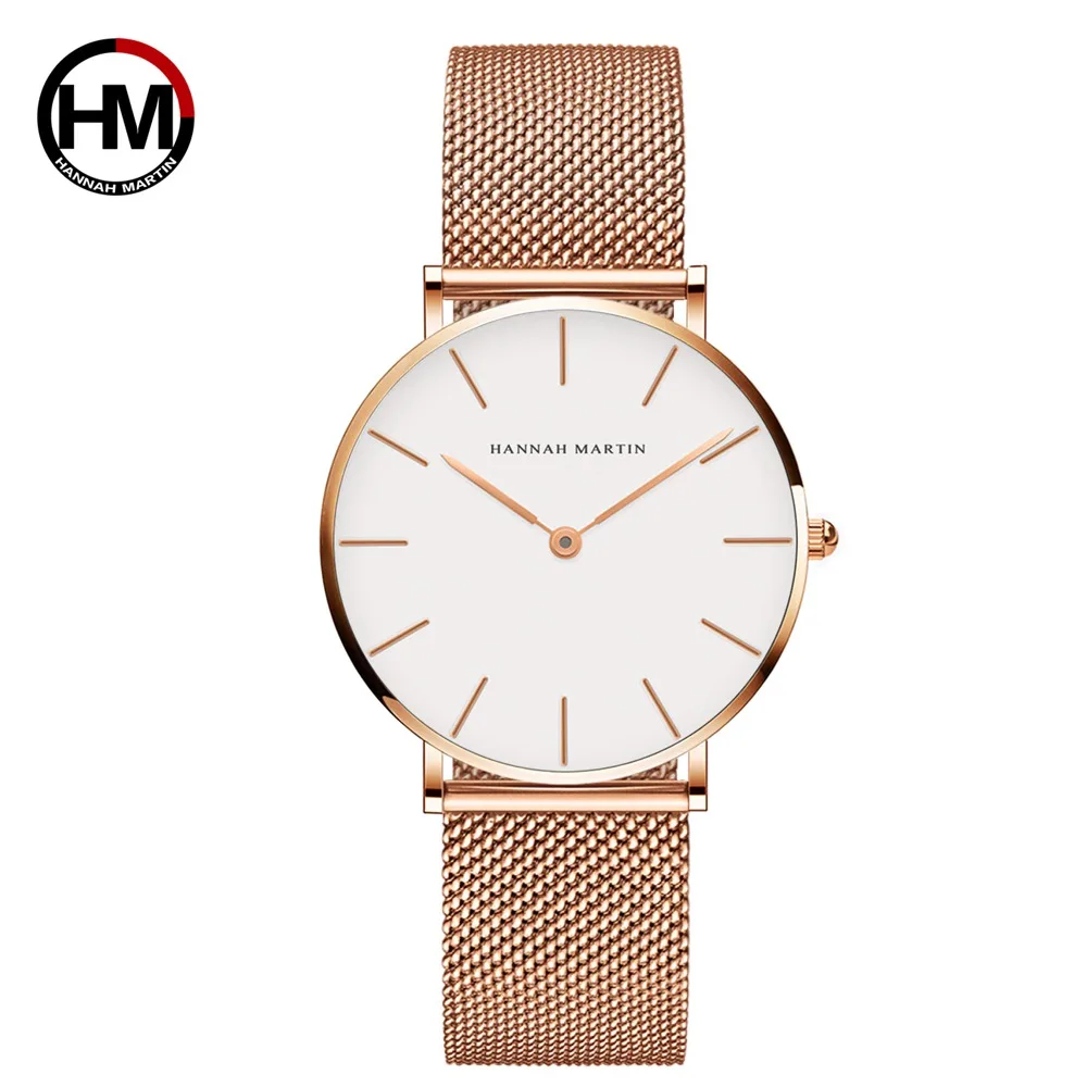 Montre à Quartz en acier inoxydable pour femmes, Design bauausé Simple, 36mm, Quartz Rose or noir, acier inoxydable, Ultra mince, étanche