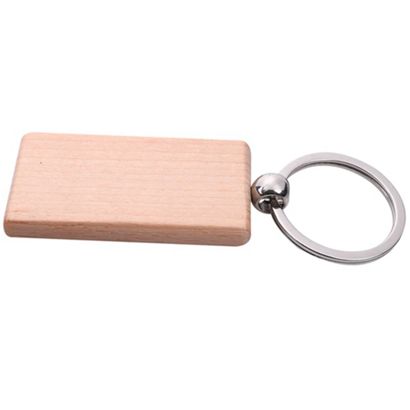 100 Blank Wooden Keychain Rectangular Engraving Key ID Can Be Engraved DIY