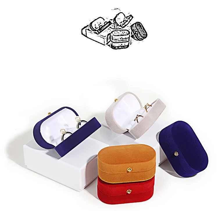 Wedding Ring Packaging Box Ear Studs Holder Velvet Engagement Couple Ring Box Valentine Gift Double Rings Storage Display Case