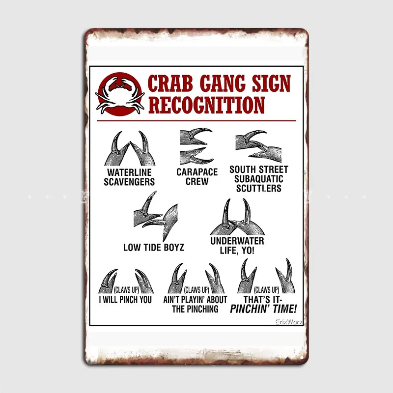 Crab Gang Signs Chart Metal Sign Wall Pub Club Bar Printing Wall Plaque Tin Sign Posters