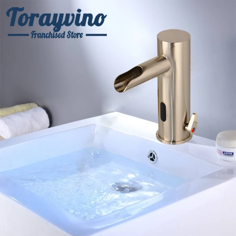 

waterfall bathroom basin faucet induction torneira banheiro brass Brushed Nickel faucets waterfall spray tap mixer sink taps