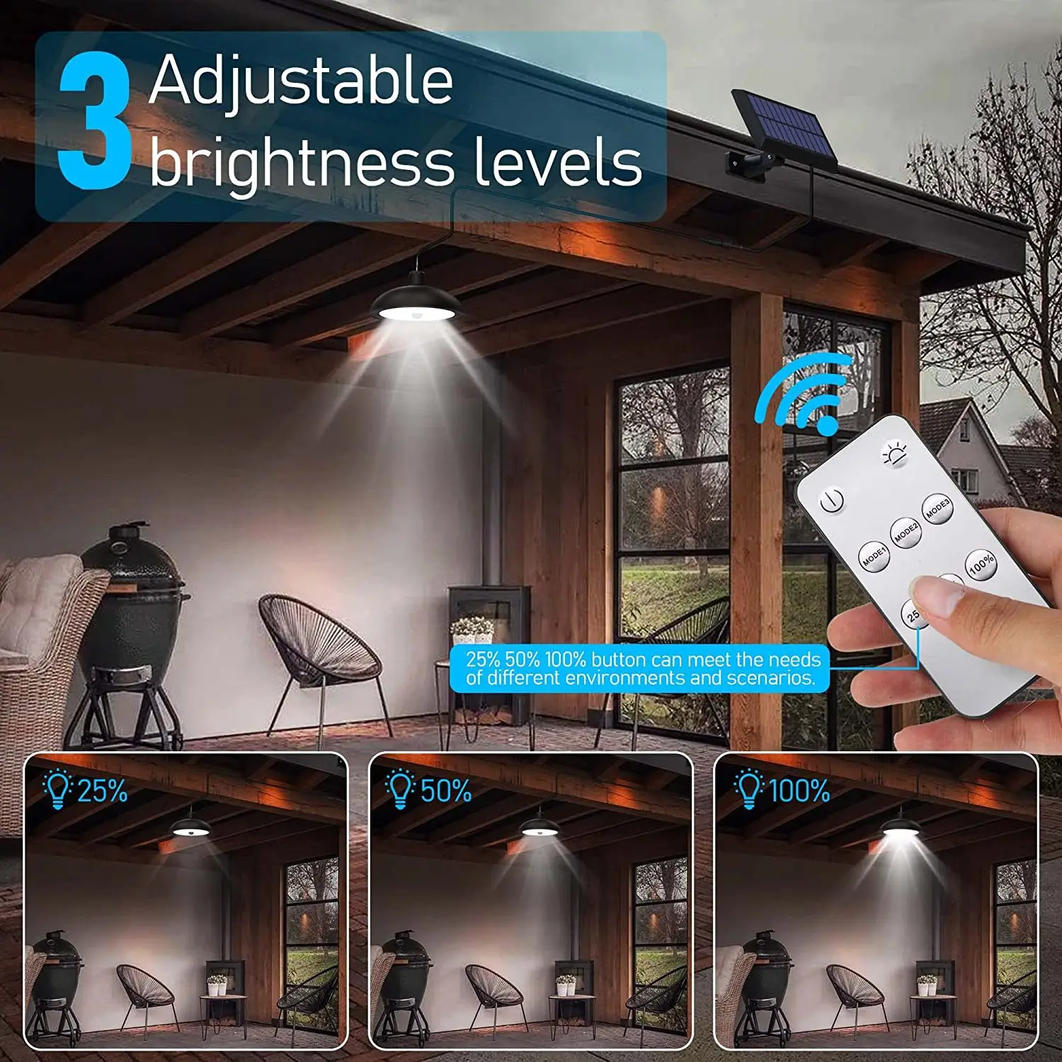 Double Head Solar Led Lamp Outdoors Garden 4 Modes Adjustable Waterproof Upgraded Solar Pendant Light Indoor Dimmable Chandelier
