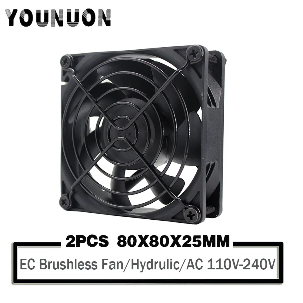 2 Pieces Hydraulic 80mm 8m 8025 EC Brushless Fan AC 110V 115V 120V 220V 240V Axial Fan 80mm x 80mm x 25mm Comes with Srews/Grill