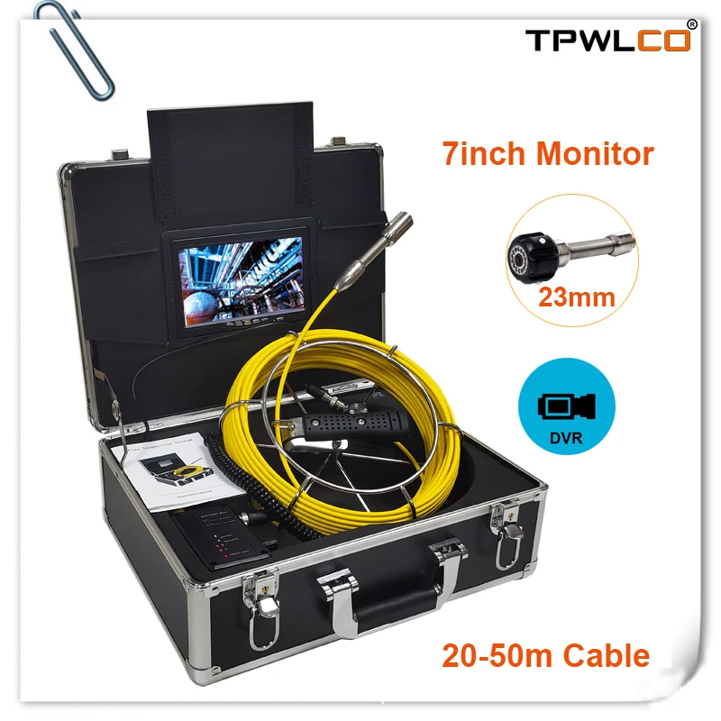 

20-50m Cable 23mm Industrial Camera Inspection 7inch Drain Pipe Sewer Endoscope Video Recorder With 12pcs LEDS 8GB SD Card