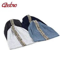 Geebro Men Fashion Cotton Soft Solid Color Beanies Women Colorful Tassel Hats Female Comfortable Skullies Caps Gentlemen Bonnet
