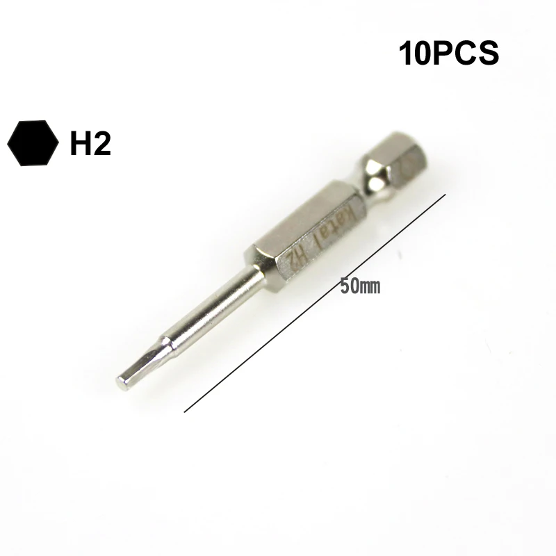 10 Stks/partij 50Mm Lange S2 Allen Security 1/4 '6.35Mm Hex Schacht Zeshoekige Schroevendraaier Bit Met Gat H1.5 h2 H2.5 H3 H4 H5 H6