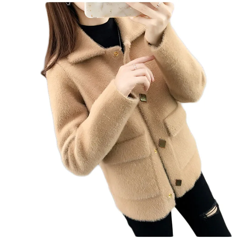 

Autumn Winter Jacket Women Youth Clothing Short Coat Women Shaggy Coat Ladies Outerwear Knit Imitation Mink Cashmere Outerwear