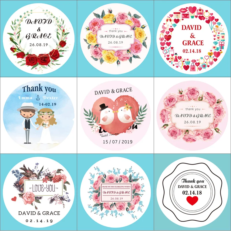 100PCS Round Wedding Sticker Sealing Sticker Gift Candy Box Label Self-adhesive Sticker Customize your name and date