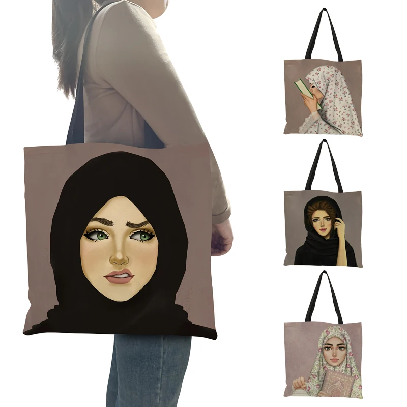 Hijab Face Muslim  Women Casual Totes Large Capacity Ladies Shopping Shoulder Bags Islamic Gril Handbag Leisure Beach Travel Bag