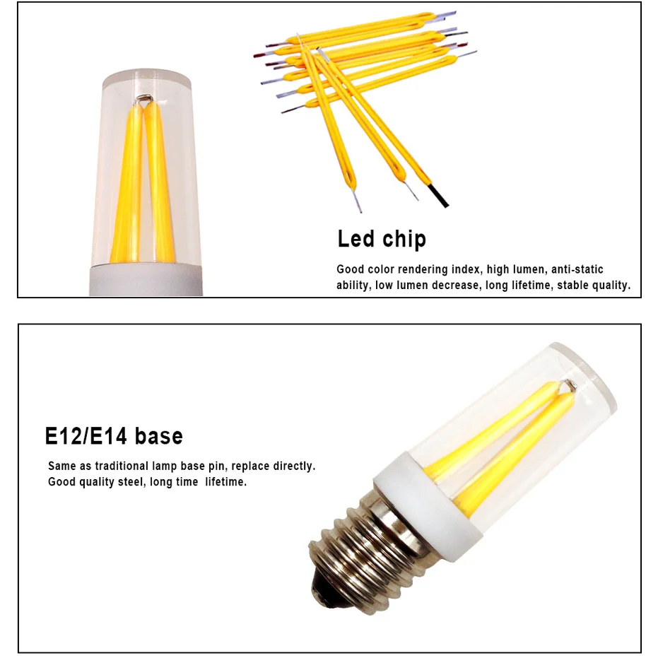 E12 LED Lamp 220V 110V E14 Fridge Light Bulb Filament COB lamparas For Chandelier replace 30W 40W Halogen Light