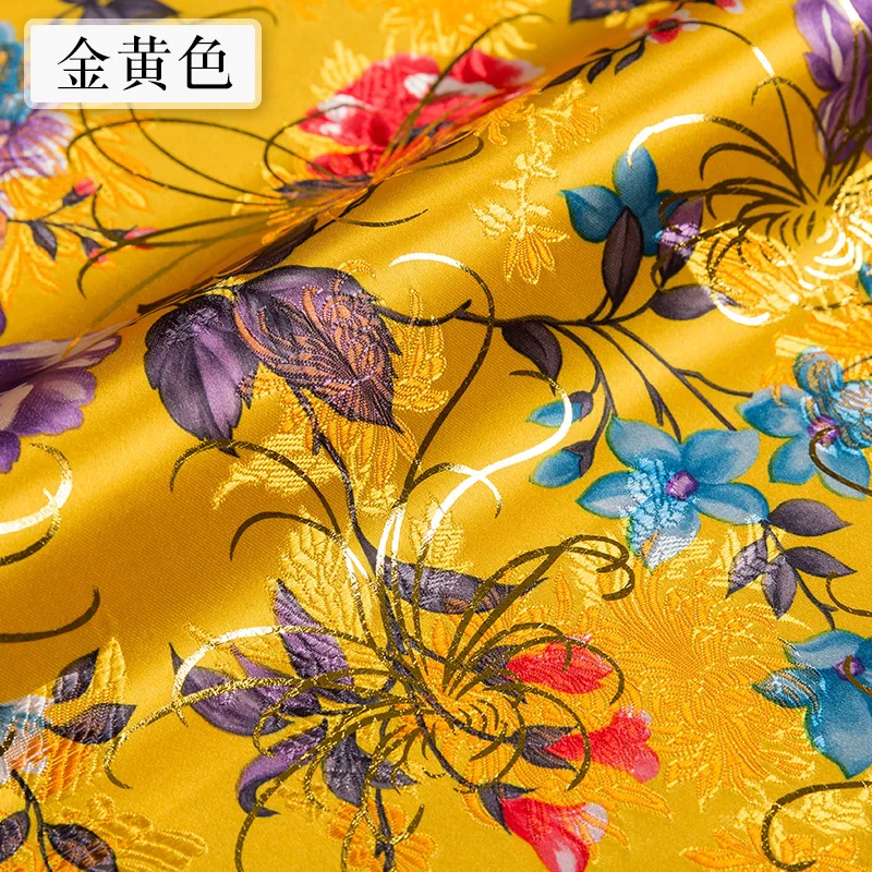 Gold brocade fabrics dark green Imitation silk jacquard pattern designer clothing patchwork sewing cheongsam DIY material