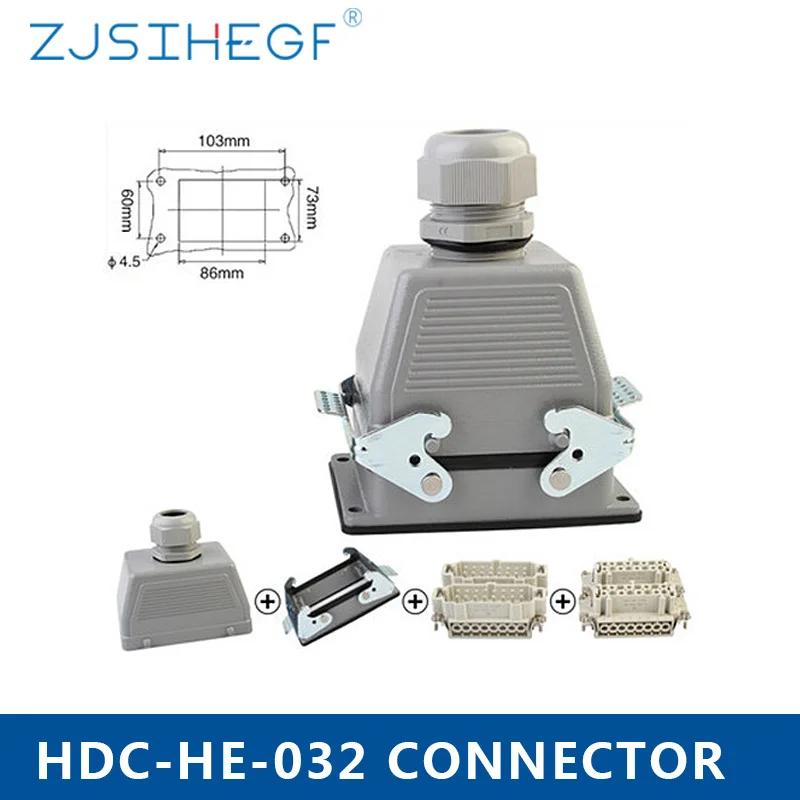 He-032 Heavy Duty Connector 32 Core Rectangular Butt Type Waterproof Socket Connector for Aerospace Industry