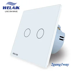 WELAIK EU European Touch Switch 1~1000W Wall Switch 2gang1way Crystal Glass Panel Smart LED Light Wall Touch Switch 220V A1921CW