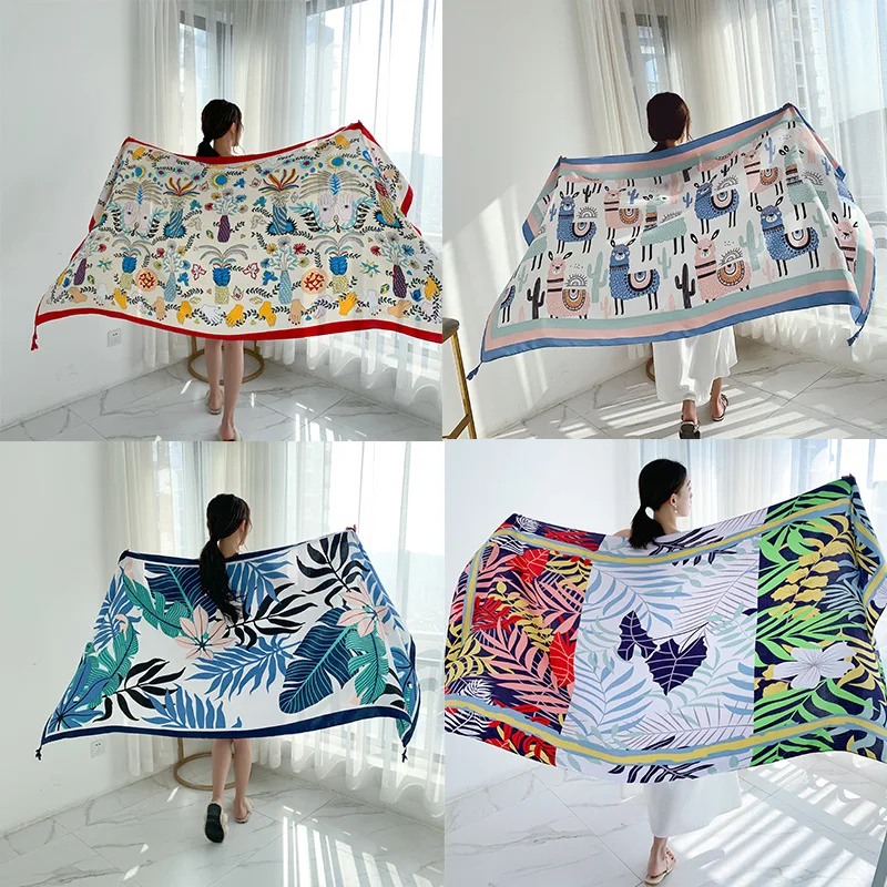 LISM 2020 hot sale rayon silky beach towel seaside scarves wild oversized holiday travel summer shawl dual-use scarf