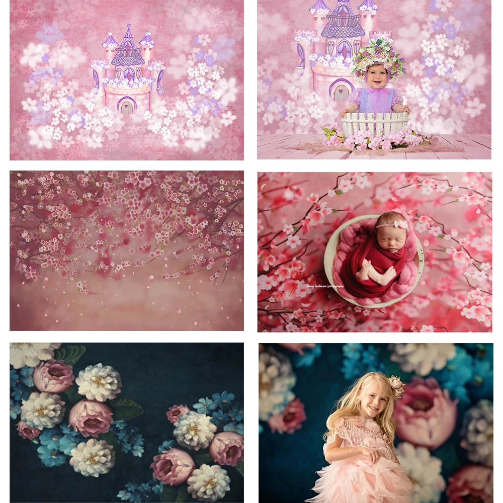 Винтажный цветочный фон для фотосъемки новорожденных девочек на день рождения, художественный портретный фон, детский профессиональный реквизит для фотостудии