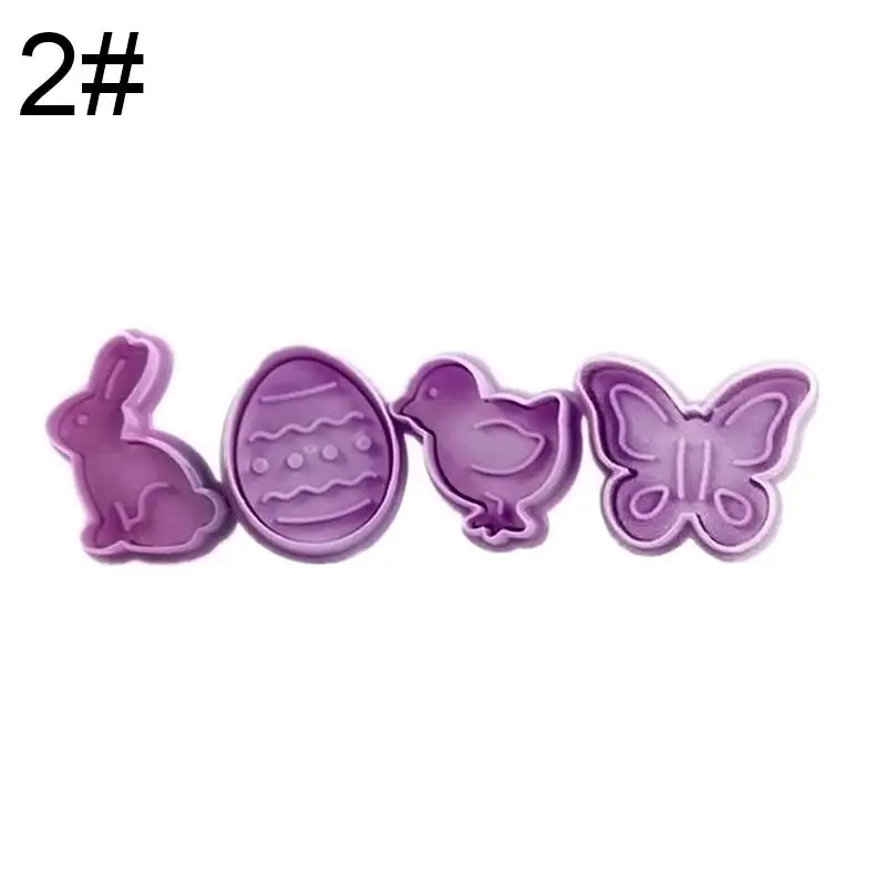 4pcs Plastic Cookie Cutters Cute Butterfly Rabbit Chick Easter Egg Shape Fondant Cookie Cake Mold Baking Supplies