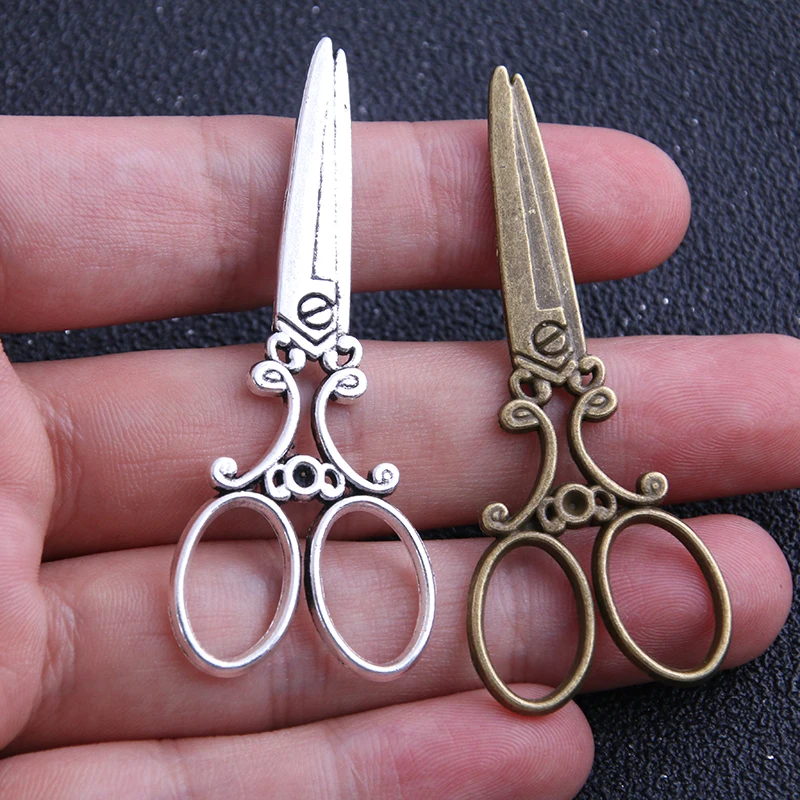 6pcs/lot 25*60mm Two color Antique Metal Alloy Big Scissors Charm Pendants Jewelry Charms