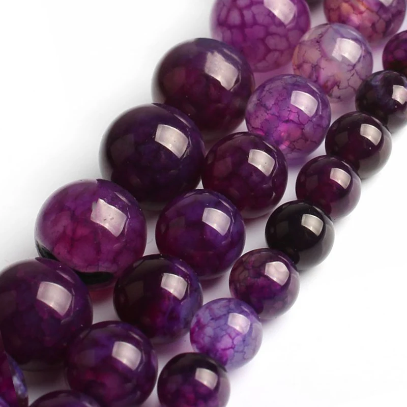 Purple Dragon Vein Fire Agates Stone Beads Natural Round Spacer Beads For Jewelry DIY Making Bracelet Accessories 15'' 6 8 10 mm