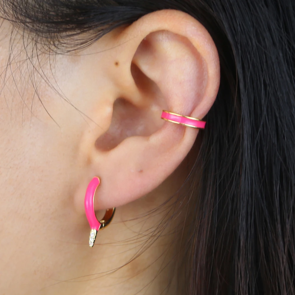 1 piece no pierced round circle colorful Neon enamel ear cuff earring for women wholesale