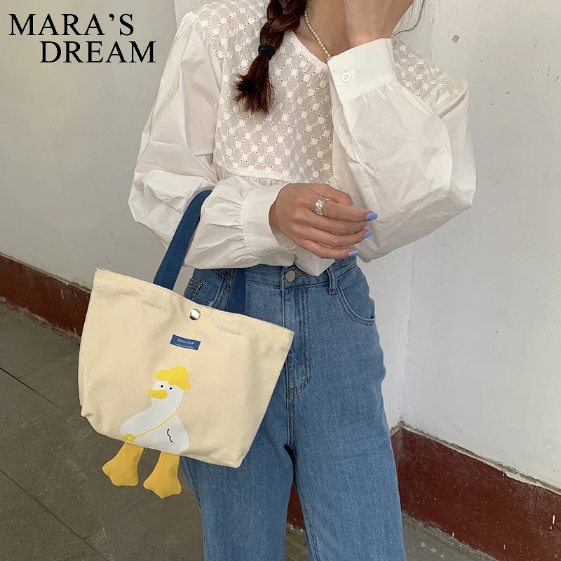 Mara\'s Dream Delicately Woman Cute All-Match Handbag Yellow Duck Bags Casual Canvas Shopping With Simple Lunch Bag Sweet Girls